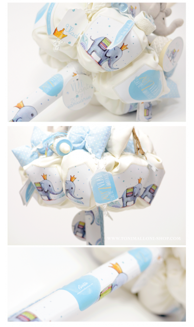 Lumanare de botez  pentru baiati cu elefanti, 65x4 cm, Pui de elefant  4